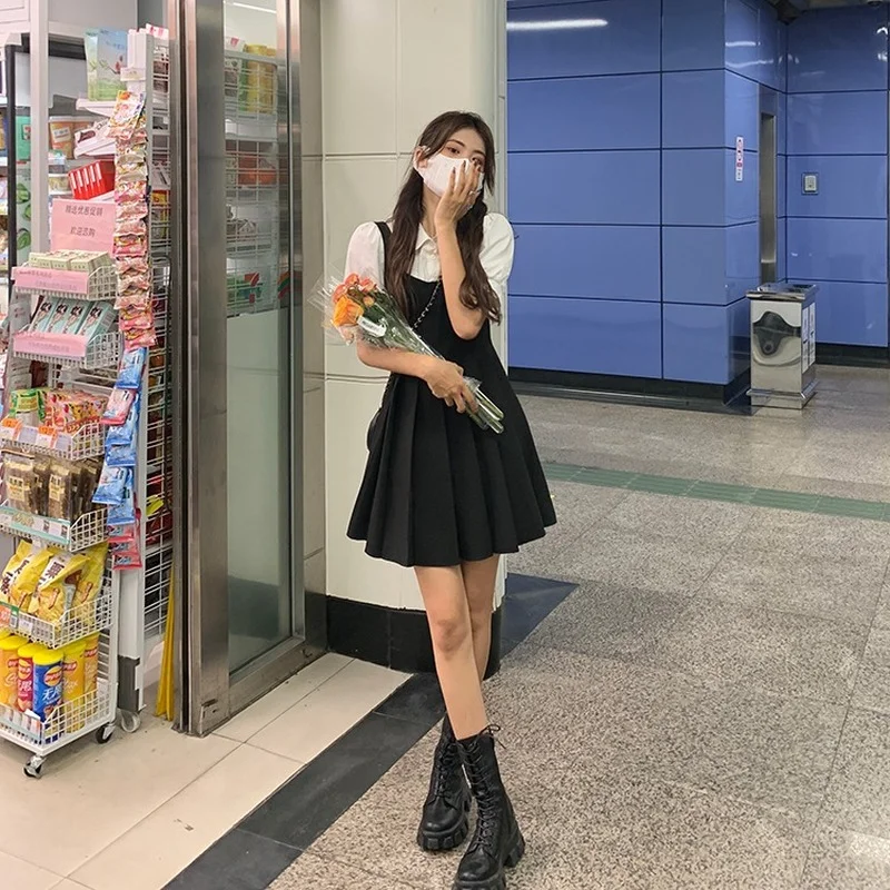 Vintage One Piece Dress Korean Short Sleeve Elegant Y2k Mini Dresses Women Casual Gothic Black Dress Summer 21 Kawaii Lolita Dresses Aliexpress