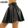 Womens Wet Look Leather Miniskirts High Waist Flared Pleated Latex A-Line Circle Skirt Rave Dance Bottoms Sexy Clubwear Skirts ► Photo 1/6