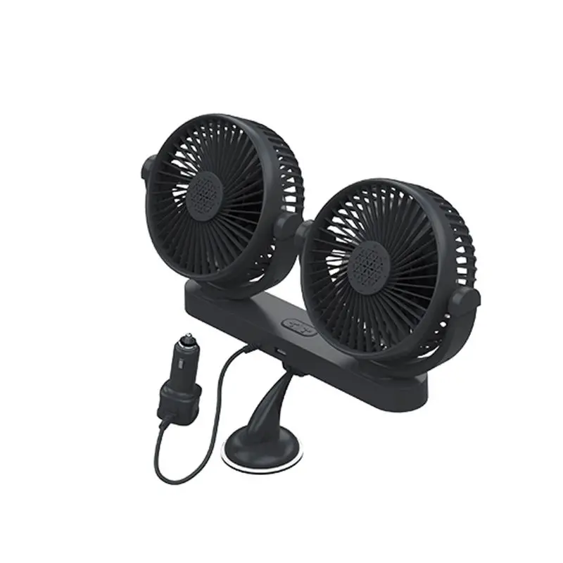 

Dual Head 3-Speed 12V 24V Dashboard Car Suction Cup Cooling Fan With USB Charger