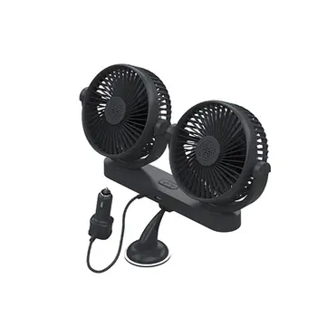 

Dual Head 3-Speed 12V 24V Dashboard Car Suction Cup Cooling Fan With USB Charger