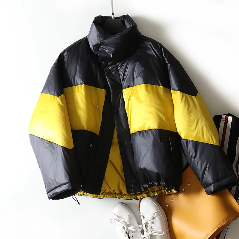 Korobov Streetwear Patchwork Striped Women Winter Coats Harajuku Long Sleeve Irregular Female Jackets Korean Parkas 79023