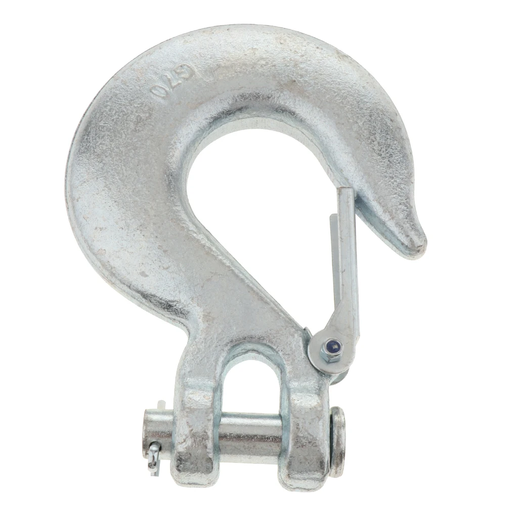 Grade 80 Drop Forged Alloy Steel Clevis Sling Hook with Latch, Painted Finish, 1/2 Inch Trade, 17000 lbs Working Load Limit