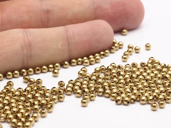 

500 Raw Brass Spacer Ball Beads , Crimp beads (3mm , Hole Size 1mm ) Bs 1087