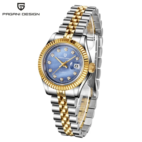 PAGANI Дизайн Лидирующий бренд женские часы модные все сталь кварцевые часы водонепроницаемые Элегантные классические роскошные часы Relogio Feminino - Цвет: Gold blue