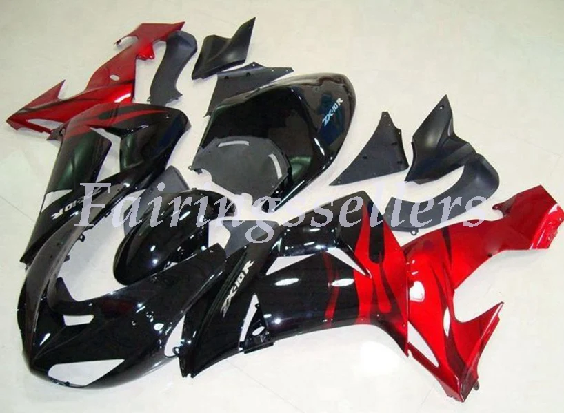 Red Black Flame Литье под давлением мотоцикл ABS Обтекатели комплект подходит для kawasaki Ninja ZX-10R ZX10R 2006 2007 06 07 Пользовательские красный - Цвет: Red Black Flame