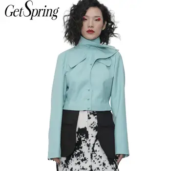 

Getspring Women Coat Stand Collar Vintage Short Coats Jackets Women Solid Thin Vintgae Casual Jackets Women Clothes 2020 Fashion