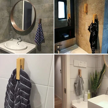 

Wooden Towel Hook - 2 Piece Punch-Free Vintage Towel Rack Bathroom and Kitchen Wooden Wall Towel Rack (Beech)