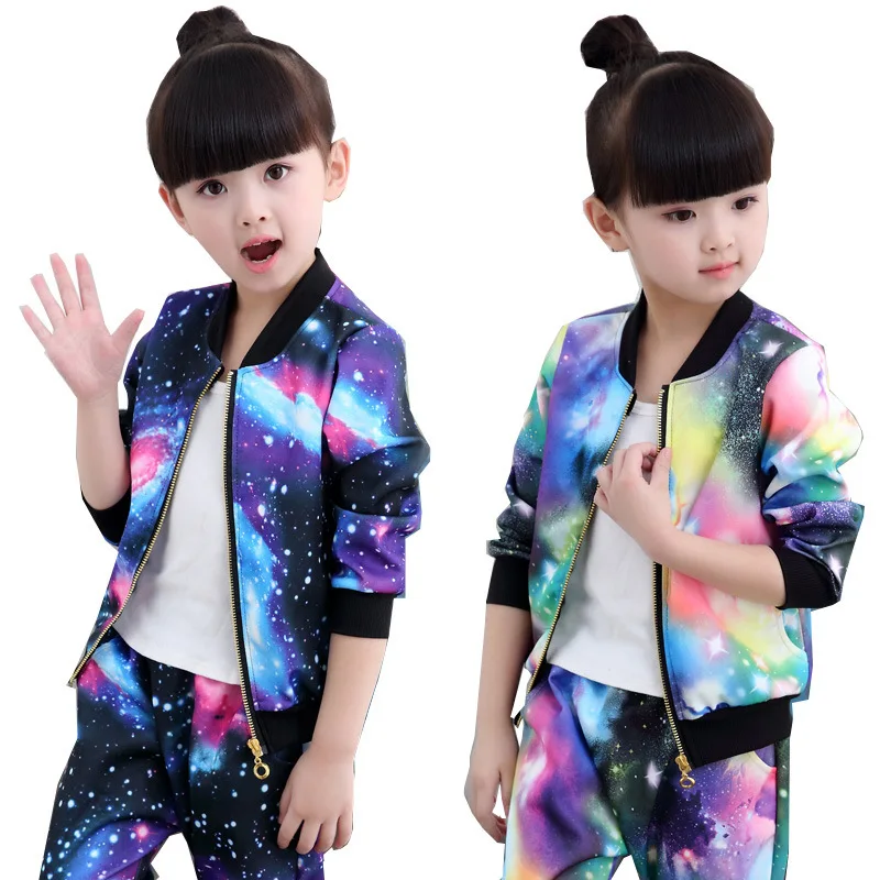 2019 Kids Sweater Set Autumn Winter New Girls Clothes Jacket Pants 2 Piece Suit Starry Sky Coat Sports Casual | Детская одежда и