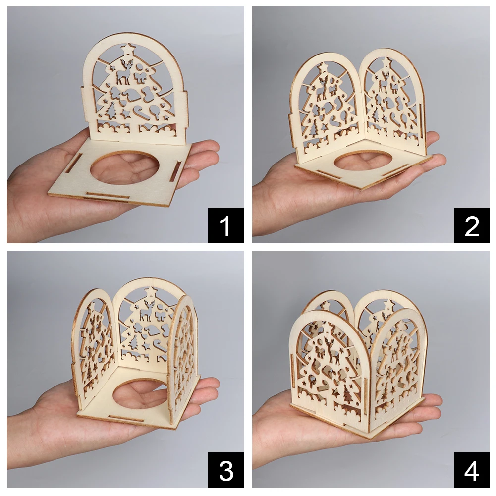 OHEART 6 шт. Деревянная Рождественская Подсвечник Рождественская елка DIY светильник держатель для влюбленных Рождественская вечеринка Ужин Декор 9x8 см