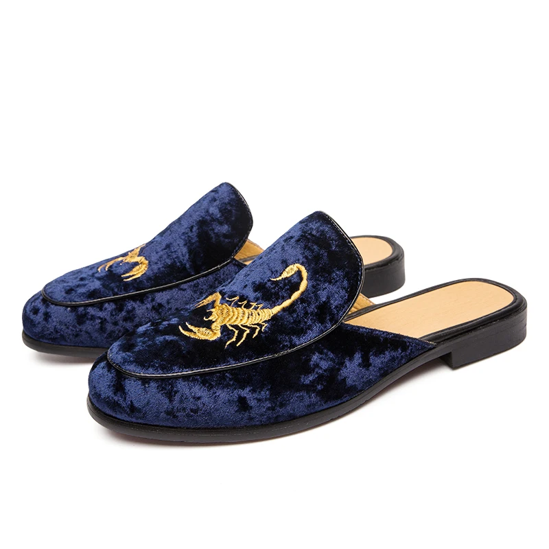 

New men's baotou slippers suede high-grade men's shoes, original fashion embroidery personalized men's shoes, party shoes