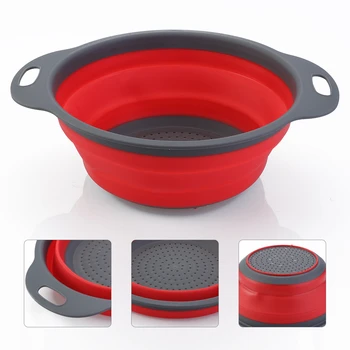

2-Piece Collapsible Colander Set Silicone Fruit Vegetable Strainer Washing Drain Basket Foldable Kitchen Drainer