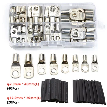 

120PCS Assorted SC Bare Copper Ring Lug Splice Crimp Terminals Battery Welding Terminal Electrical Wire Connector + Shrink Tube