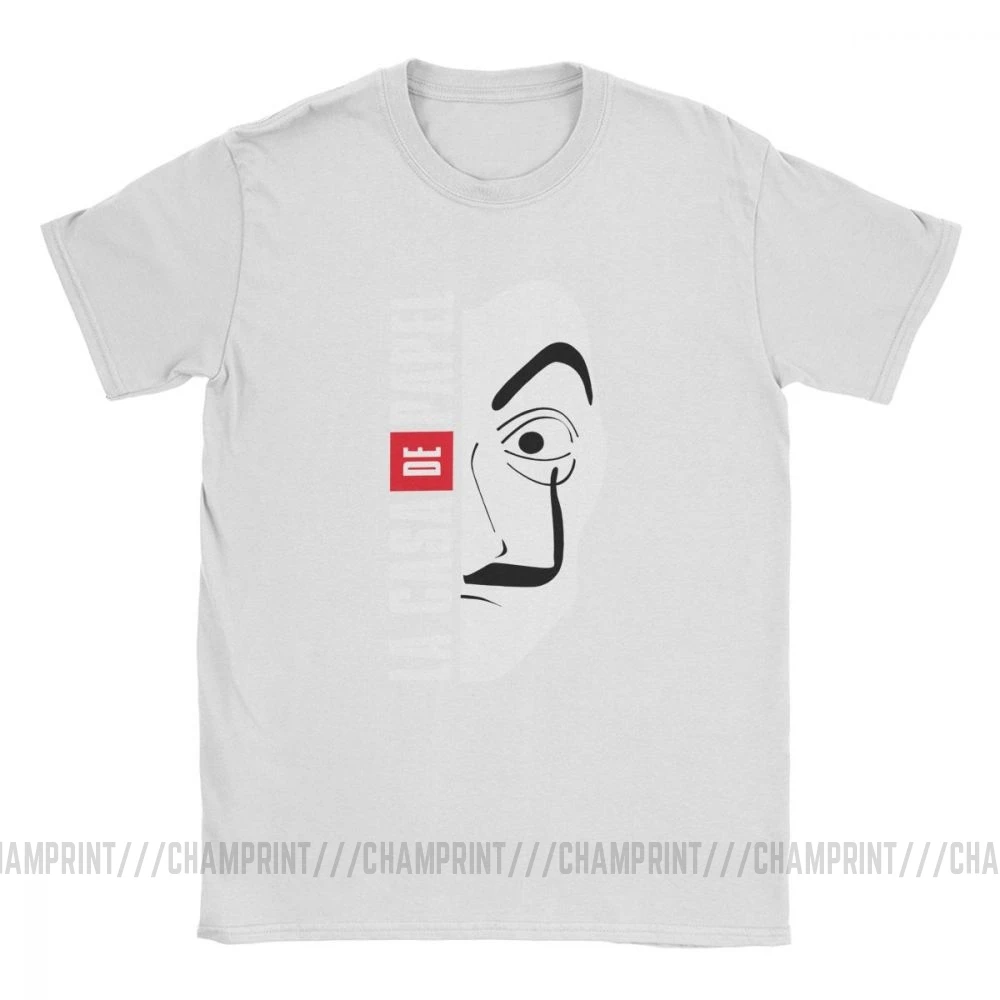 La Casa De Papel маска Мужская футболка Money Heist Винтаж хлопок House Of paper футболки с круглым вырезом футболки размера плюс Топы - Color: White