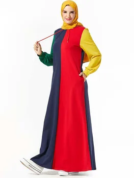 

2020 Velvet Abaya Dress For Lovers 9298 Sweater Lian Cap Pocket Splicing Contrast Color Arab Dress ( No Including Headscarf )