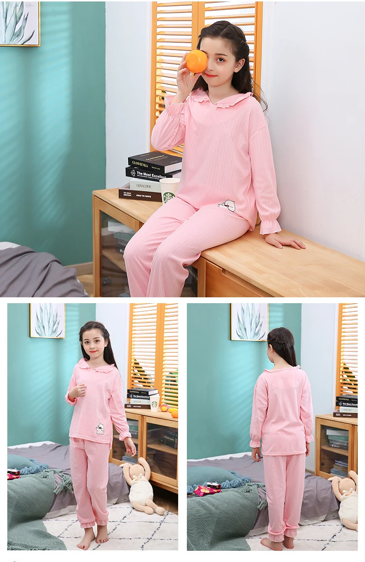 Хлопковая одежда для сна для девочек осенний детский пижамный комплект с героями мультфильмов, повседневная одежда для сна для больших девочек детский Пижамный костюм для детей от 3 до 18 лет