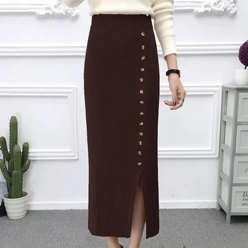 Aartiee винтажные длинные юбки с высокой талией женские осень-зима на элегантных кнопках falda mujer однотонный модный рифленый облегающий юбка