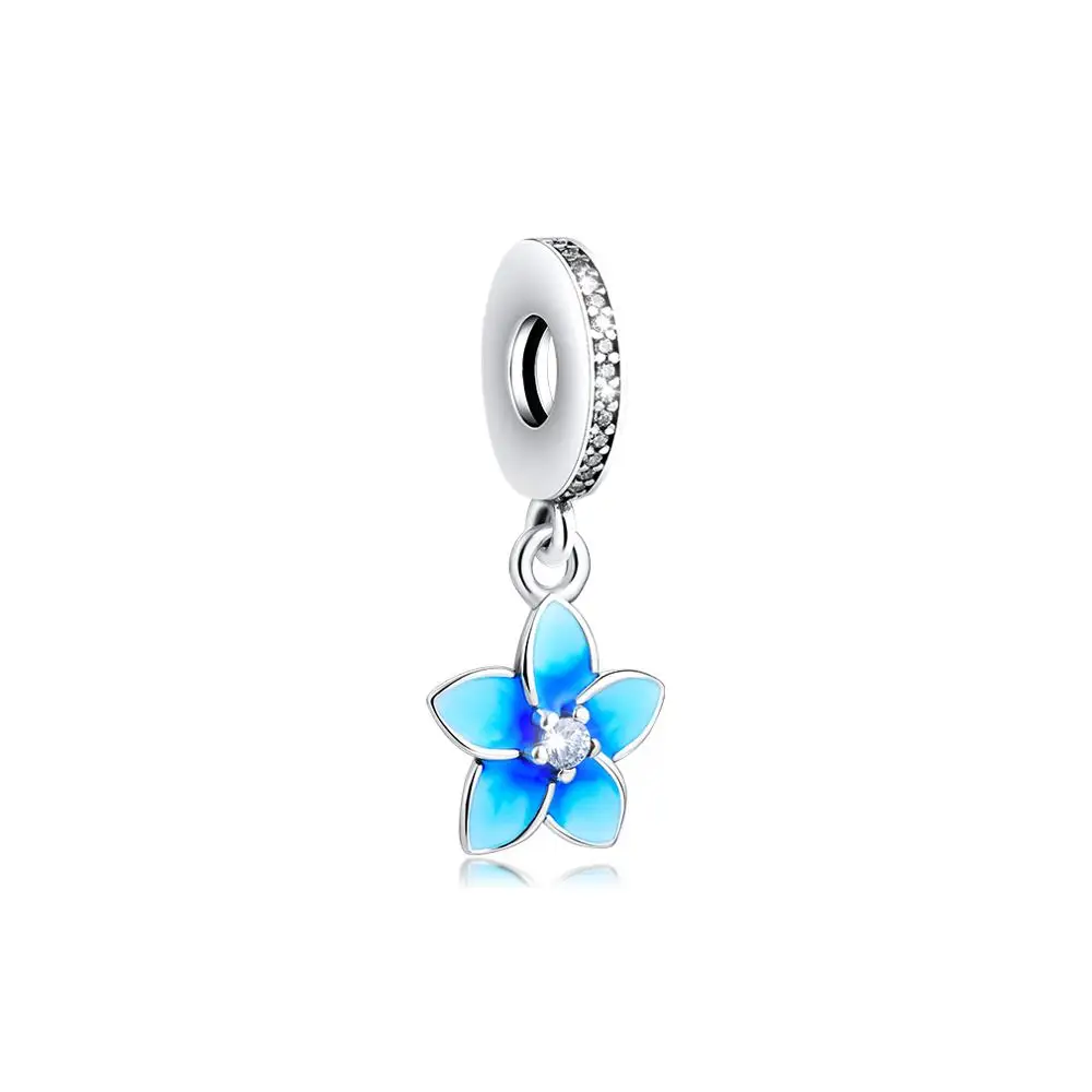 

CKK подходит для браслетов Pandora, синий эмаль, Плюмерия, цветок, Висячие бусины, серебряный цветочный Шарм, сделай сам, изготовление ювелирных изделий