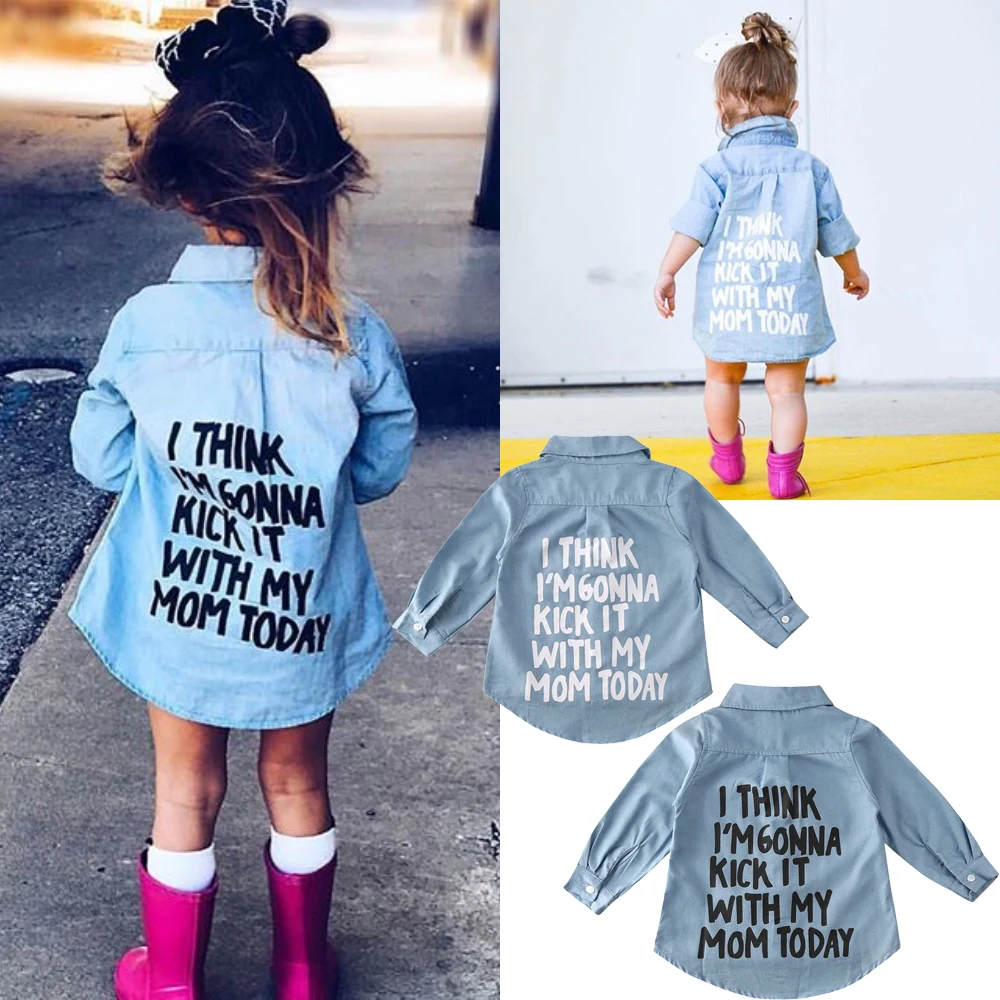 Baby Summer Clothing Toddler Kids Baby Girl Winter Clothes Denim Tops T-Shirt Warm Coat Letter Long Sleeve Shirt 2-7T