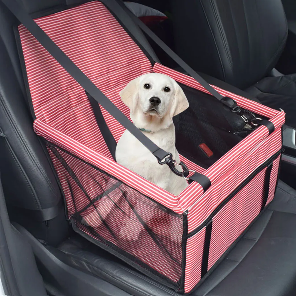 Полосатое сиденье для домашних животных, автомобильное сиденье с зажимом, безопасный поводок и карман для хранения на молнии, переносная безопасная переноска для домашних животных, кошек, собак, переноска для автомобильного сиденья