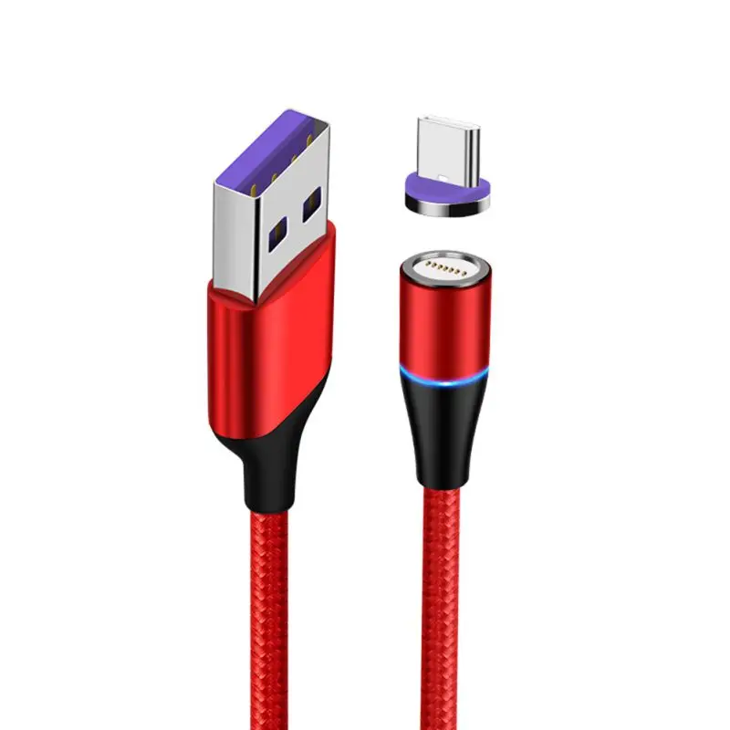 5А, магнитный USB C кабель, круглый разъем, вращающийся на 360 градусов, светодиодный кабель для быстрой зарядки, шнур, 1 м/3 фута, Аксессуары для мобильных телефонов