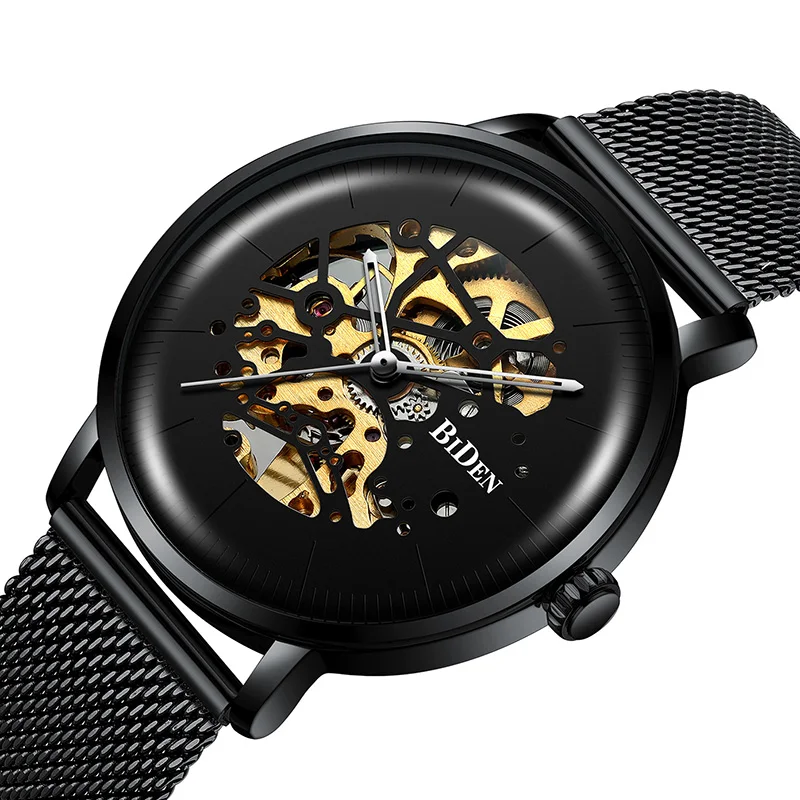 

Luxury Men Black Watch Brand Fashion Mechanical Watches Business Sports Wrist Watch Male Stainless Steel Clock Watches