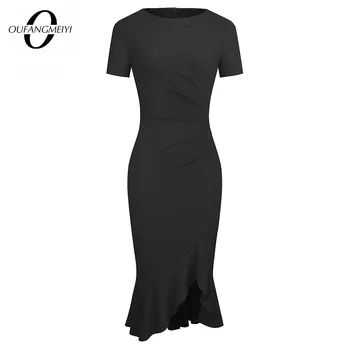 

Casual O neck Brief Elegant Bodycon dress Retro Solid color Morden Business Slim Dress EB582