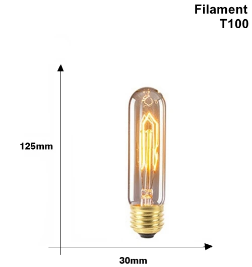 T100 Filament Ретро винтажная лампа Эдисона e27 40 Вт 220 В декоративная лампочка эдисона лампа ретро лампа накаливания спиральные лампы накаливания - Цвет: T100 Filament