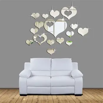 

1set Wall Stickers Heart Mirror 15pcs Home 3d Removable Heart Art Decor Wall Stickers Living Room Home Decor Diy Kids Gift