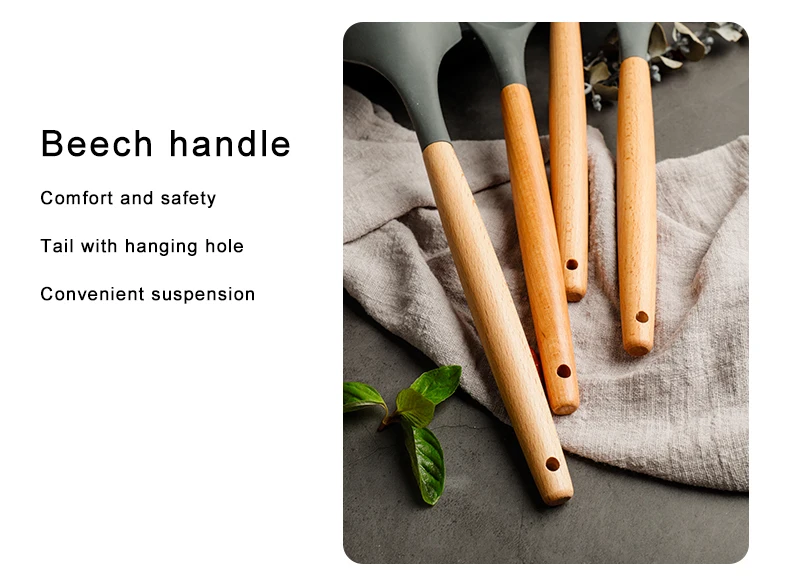 Силиконовая кухонная утварь, кухонная утварь, бамбуковые деревянные ручки, инструмент для приготовления пищи, щипцы, лопатка, ложка для антипригарной посуды