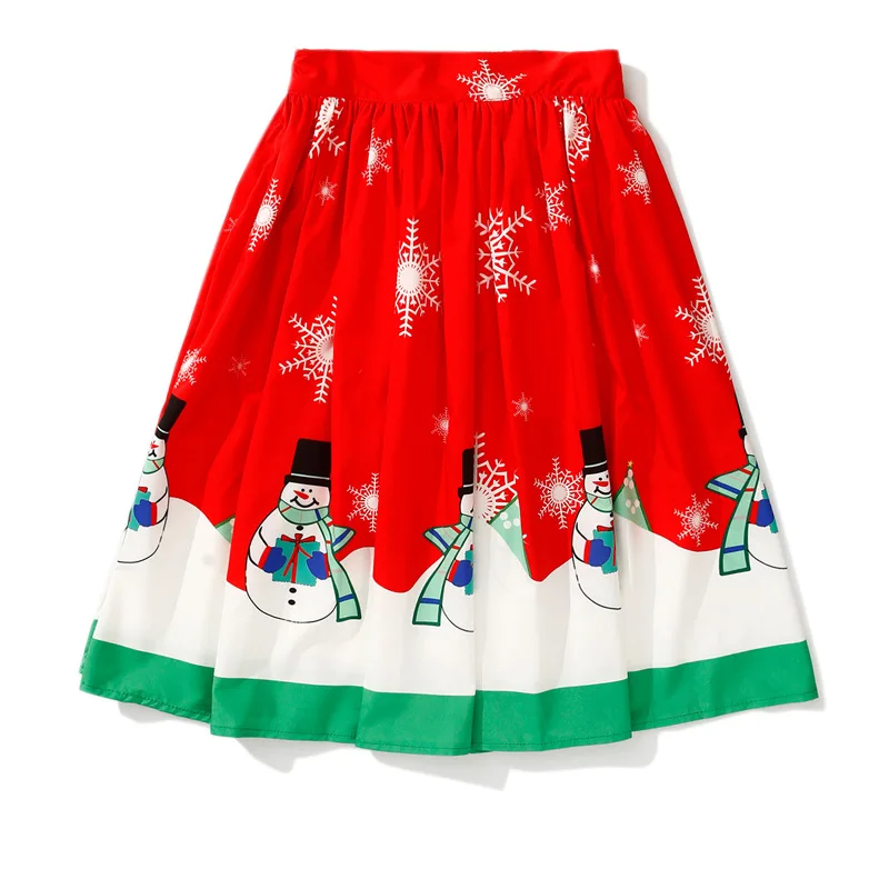 

Digital Printing 3D Christmas Tree Series Snowman Pleated Skirt Winter New Style Elastic Waist Versatile Medium-length Dress Q59