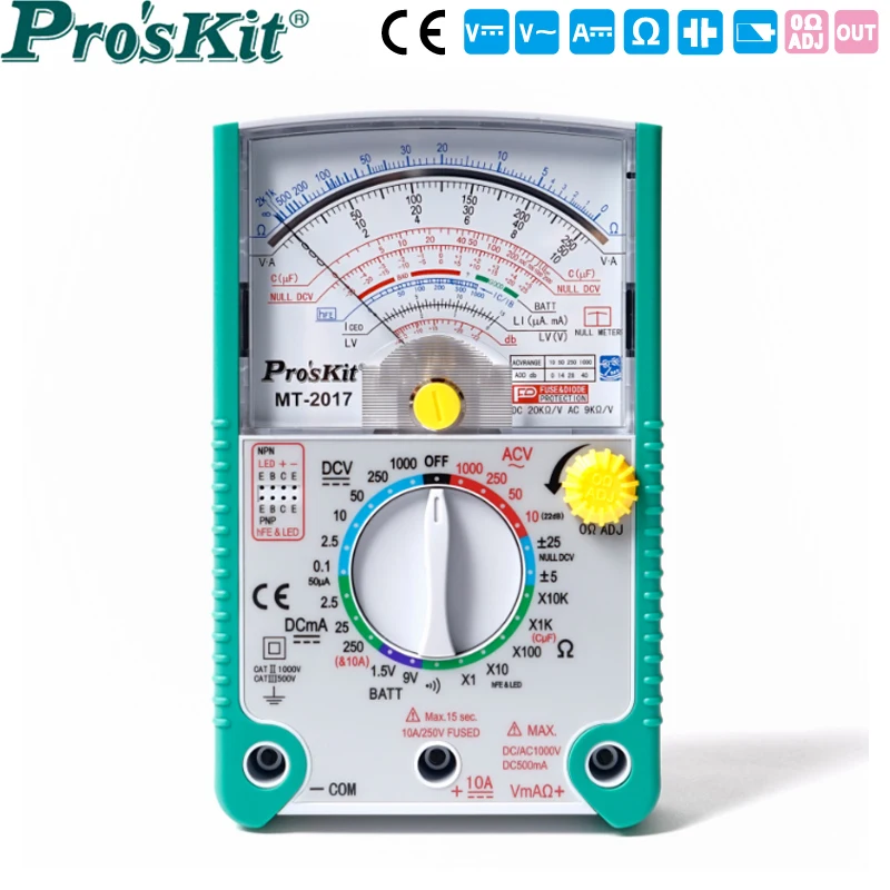 

Proskit Analog Multimeter Tester Detection Protection Function Professional Buzzer Capacitor Tester Transistor Tester Meter