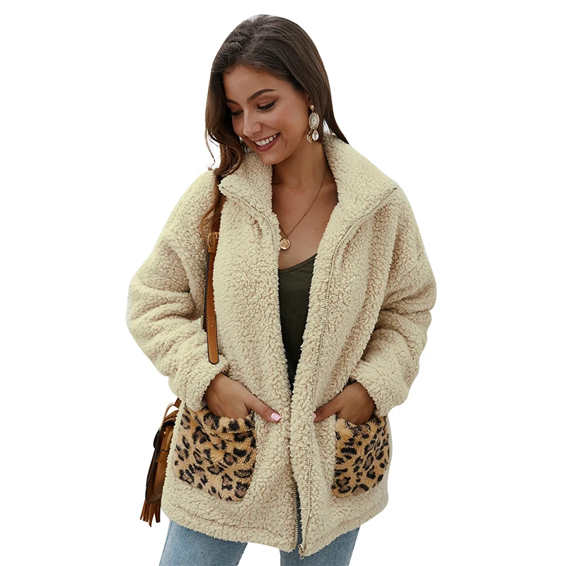 Для женщин плюшевый пиджак осень-зима пушистая куртка пальто с длинными рукавами, на молнии, пальто с искусственным мехом и леопардовым принтом, пальто; женская верхняя одежда пальто