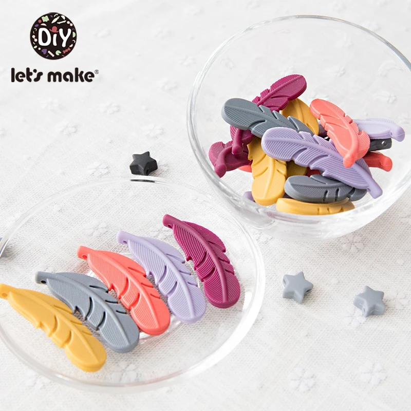 

Let'S Make 20Pc Silicone Teether Feather Beads Handmade Accessories Teething Toys For Infant Newborn Gift Baby Bpa Free Teether