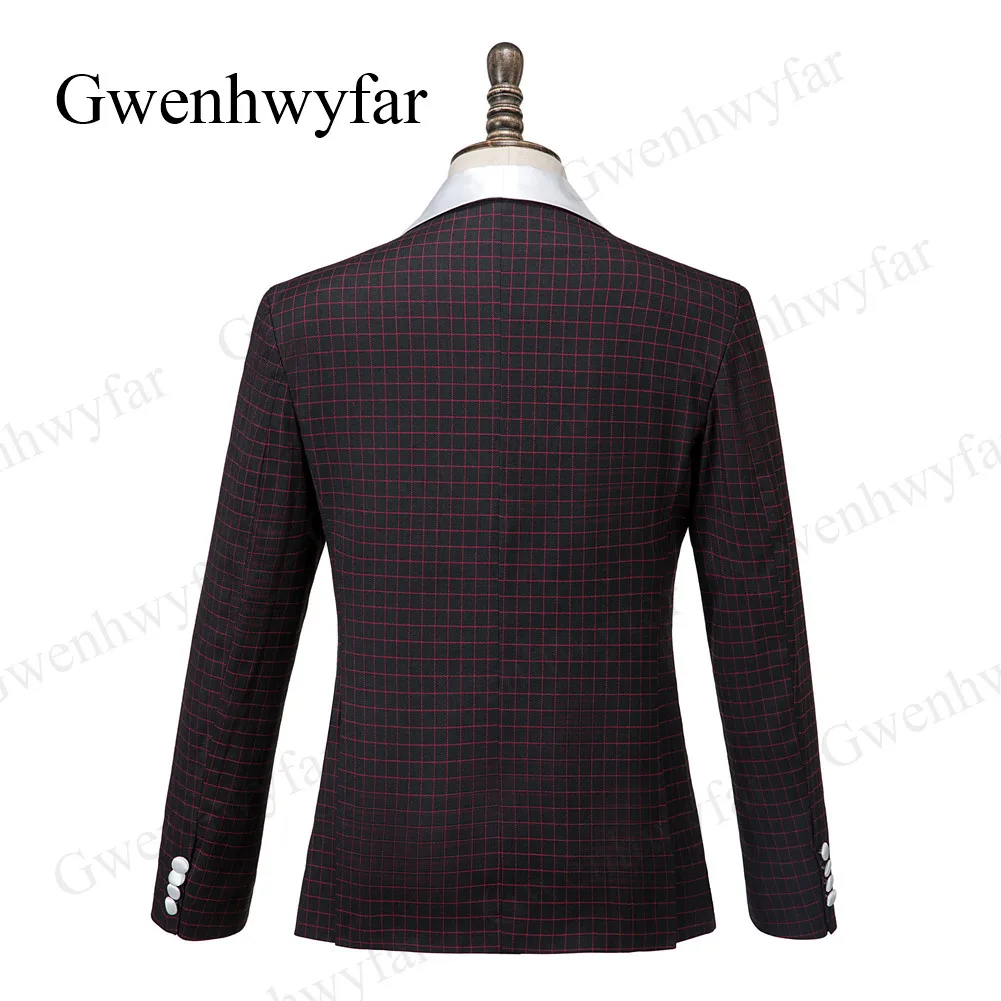 Gwenhwyfar, мужской деловой костюм, смокинг, 3 предмета, мужской костюм для свадьбы, Terno Masculino, приталенный, черный, красный, костюм в клетку, мужские костюмы для жениха