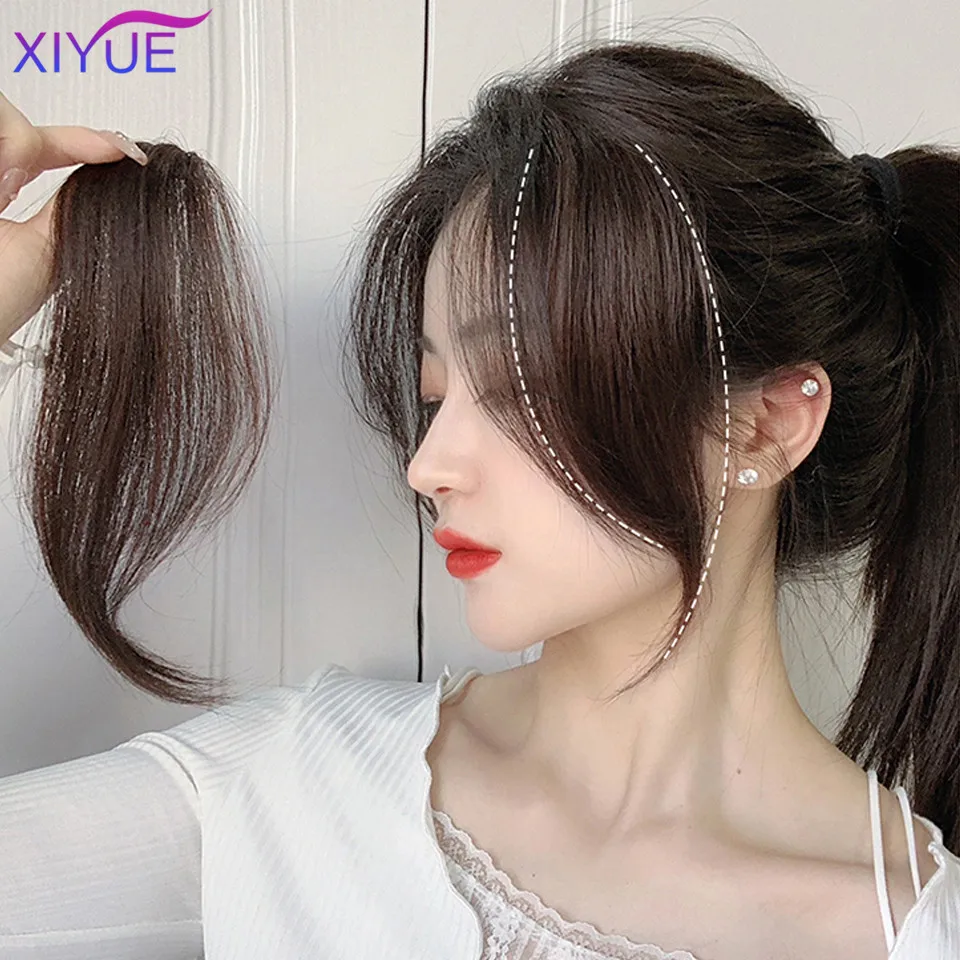 XIYUE Middle-part Bangs Hair Extensions Clip in the Front Side Bangs Synthetic Fake Fringe Hairpiece French Middle Part Bangs images - 6