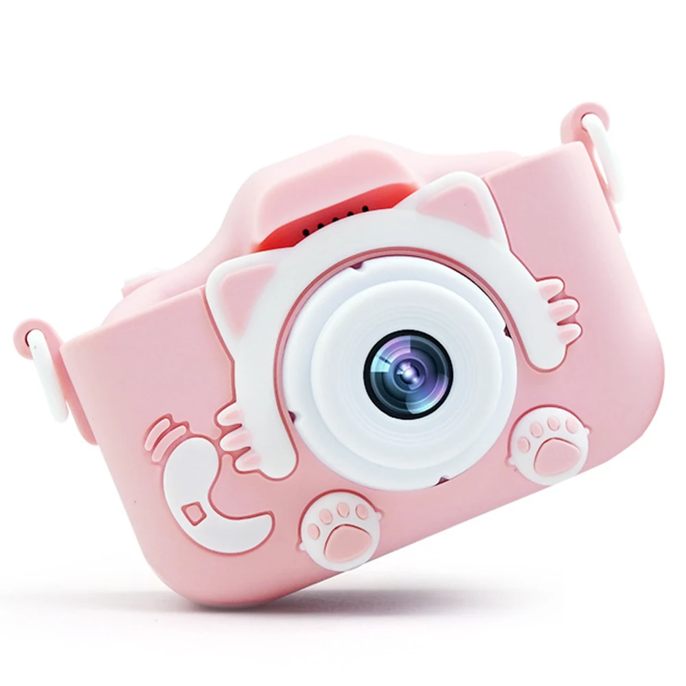 Мультфильм Пластик подарок на день рождения 2 дюймов HD Экран фото-игрушка цифровой мини-фотографировать зарядка через usb Двойной объектив детская камера - Цвет: Розовый