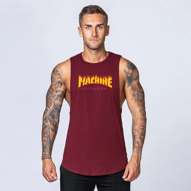 Бургундия Workout Gym Cotton Fitness Mens Tank Top Sportswear Shirt Stringer Fashion Clothing Bodybuilding Singlets Vest Muscle Sleeveless - Цвет: Бургундия