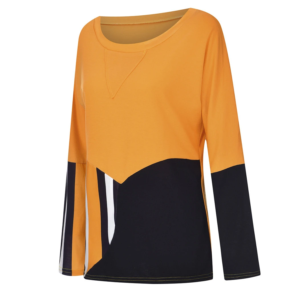 JAYCOSIN Fashion Blouse Casual Loose Round Neck Long Sleeve Color Matching Shirts Blouses Embroidery Casual Women Full Shirt 722