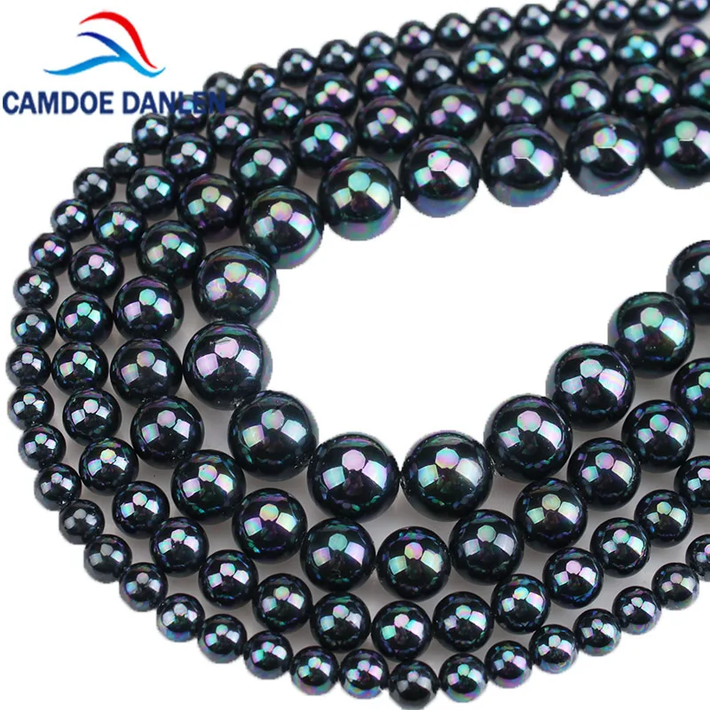 

Natural Shell Beads Plating Black Rainbow Shell Pearl Beads 6 8 10 12MM Diy Bracelet Choker Necklace Beads For Jewelry Making