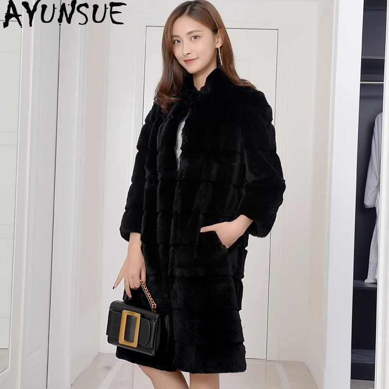 AYUNSUE Rabbit Fur Coat Female Natural Coats Winter Jacket Women Korean Long Jackets for Warm Outwear Manteau Femme MY | Женская одежда