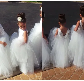 

Free shipping flower girl dresses! Scoop backless gown beautiful handmade classic white organza ball gown flower girl dresses