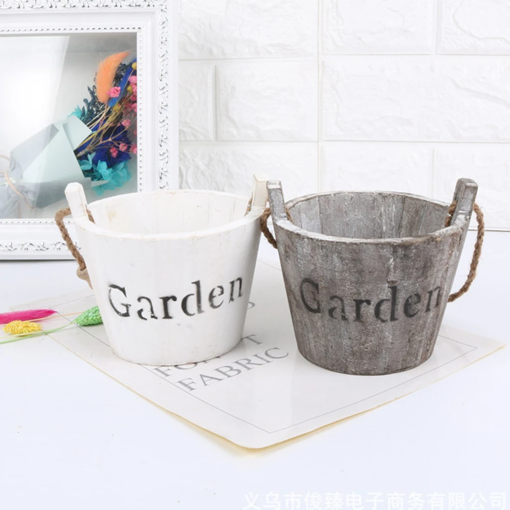 Rustic Wooden Succulent Pots Planters Flowers Buckets Wood Barrel Planter Garden Patio Outdoor Landscape Flower Pot Holder