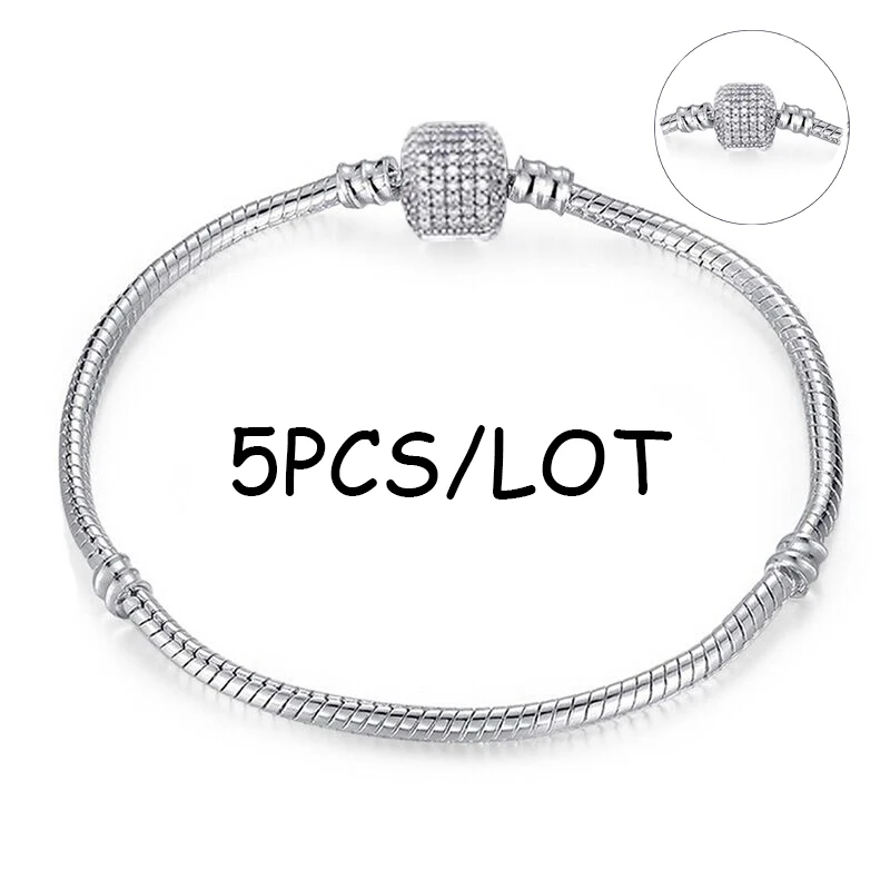 5pcs/lot Snake Chain Safety Clasp European Fine Bracelet Fit DIY Charm Bracelets & Bangles Jewelry For Women&Men Gift bracelet jewelry