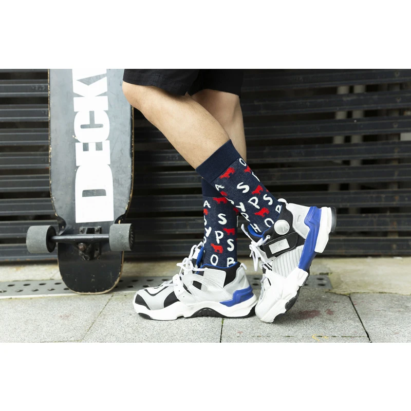 Уличные креативные Носки с рисунком, мужские счастливые носки, носки для скейтборда в стиле хип-хоп, Хлопковые гольфы, набор длинных носков 4 пар/упак