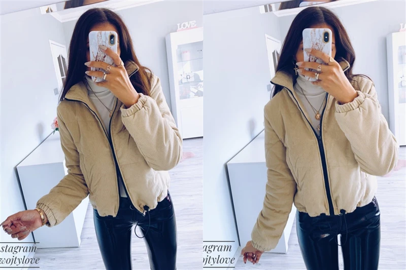 Casual Corduroy Thick Parka Women Oversize Streetwear Jacket Coat