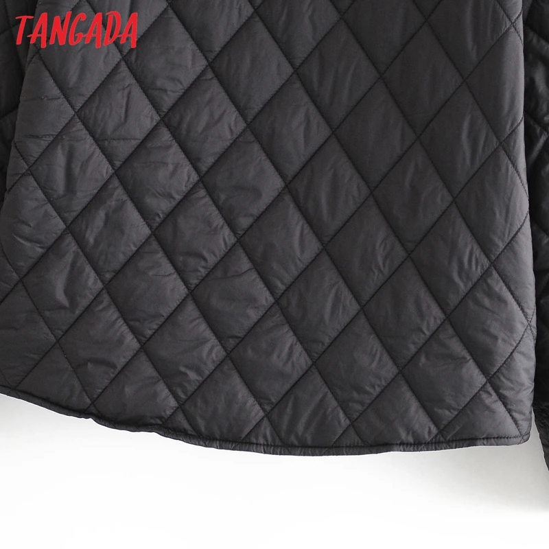 Tangada 2020 Autumn Women Solid Oversize Thin Parkas Cotton Jacket Long Sleeve Female Black Padded Overcoat QN1