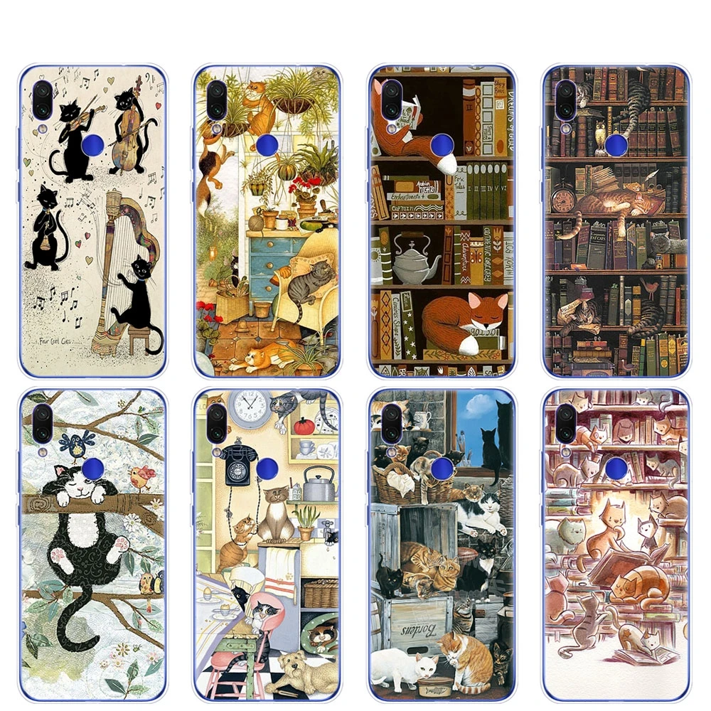 

silicon phone cover case for xiaomi mi 9 SE 9t PRO CC9 SE A3 Lite play redmi NOET 7 7S PRO 7A redmi go k20 pro y3 cats library