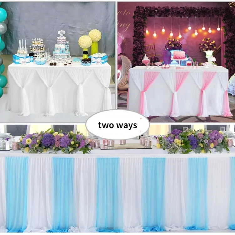 6/9/14ft Two Ways Tulle Table Skirt Tutu Skirts for Wedding Birthday Baby Shower Christmas Favors Party Decor Table Cloth