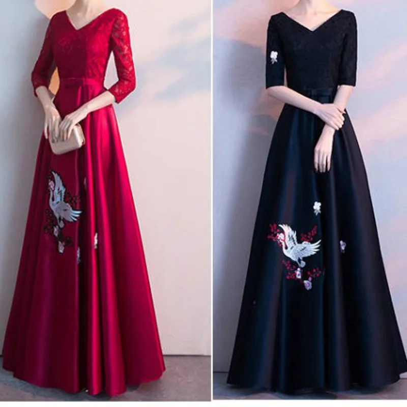 Элегантное Длинное однотонное бургундское женское вечернее платье Qipao с v-образным вырезом Robe De Soiree Макси платье изысканное женское официальное вечернее платье