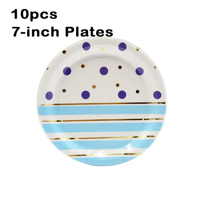 Plates 7-inch 10pcs 10 шт. 7-дюймовый синий тарелки в горошек Baby Shower День рождения одноразовая посуда Бумага чашки дети мальчики выступает Свадебная вечеринка поставки - Цвет: Plates 7-inch 10pcs